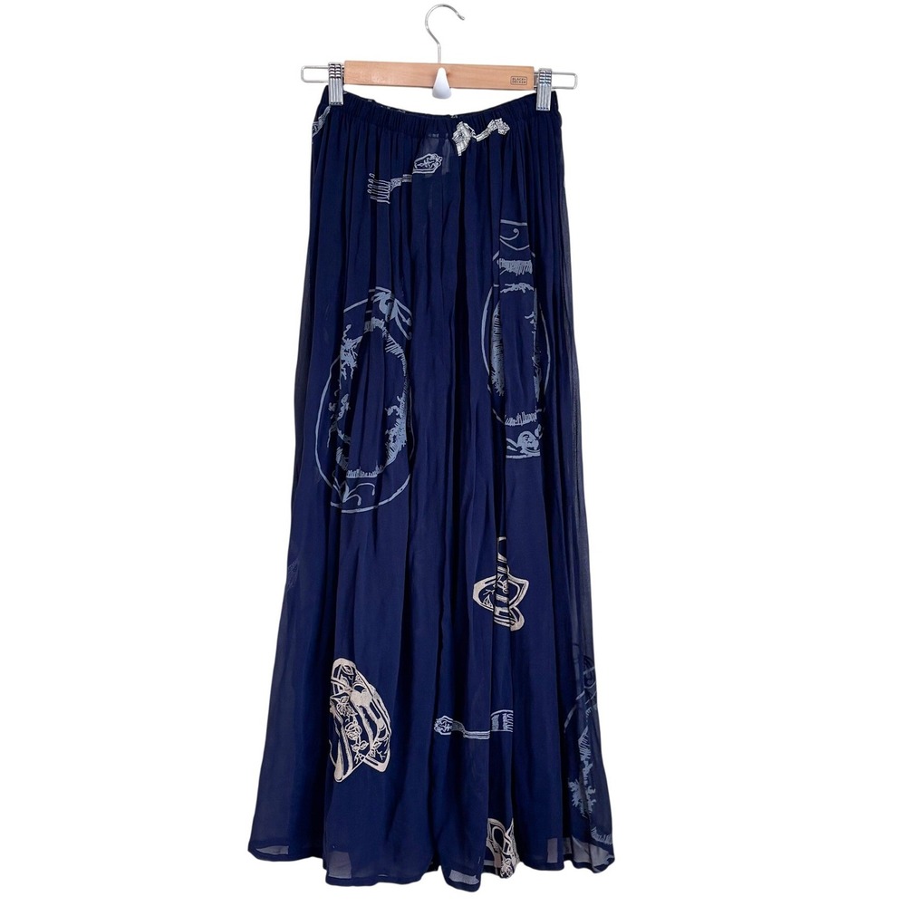 Staley Gretzinger Vintage Silk Sheer Maxi Skirt Small Blue Whimsigoth Fairy Art
